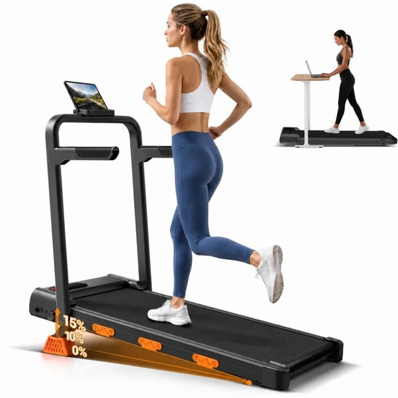 15% Incline Walking Pad with Handle Bar, 2.5HP Under Desk Treadmill 0.6-6.2MPH for Home Office, 300 LBS Weight Capacity