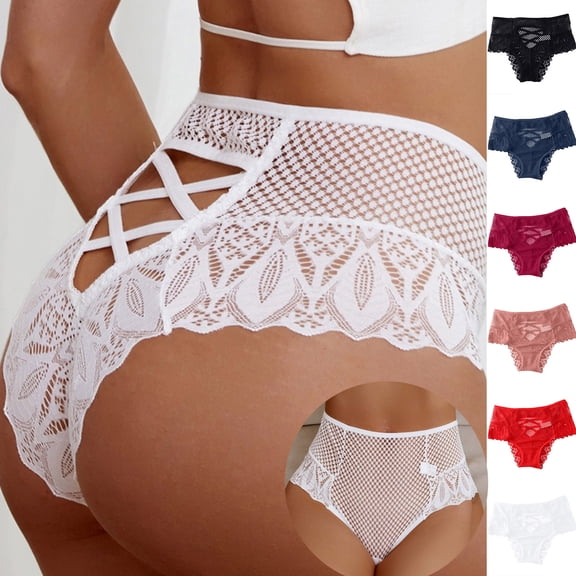 WRKEKC Lace Underwear for Women High Waist Bow Tie Cross Strap Bikini Panties Soft Comfort Daily Soft