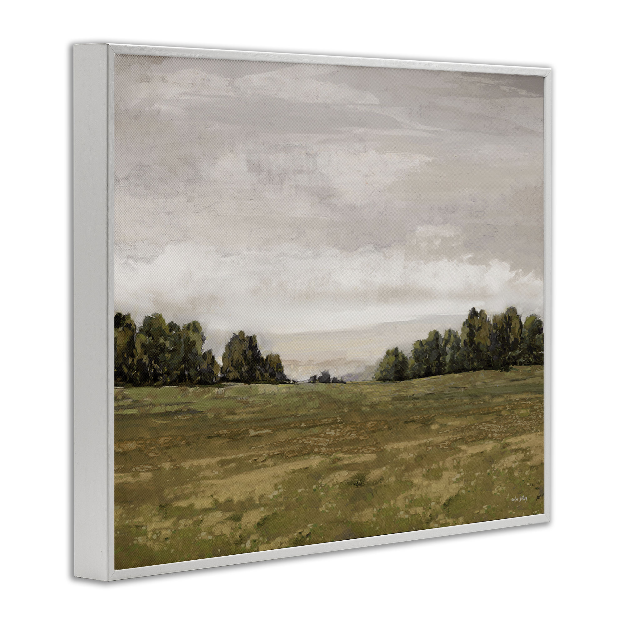 Stupell Industries Distant Trees Grassland Landscape Painting White Framed Art Print Wall Art, 30 x 24