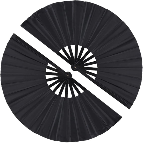 Large Folding Hand Fan, Nylon-Cloth Vintage Retro Fabric Fans, Chinese Kung Fu Tai Chi Hand Fan for Men/Women, Festival, Dance, Gift, Performance, Decorations (Black)