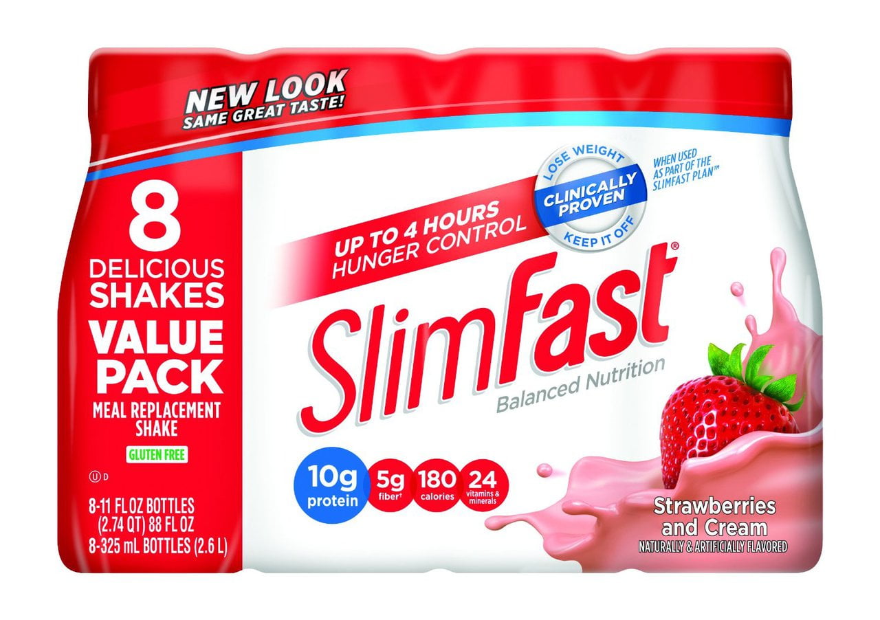 3 PACKS SlimFast Ready to Drink Bottles, Strawberries and Cream Meal Replacement Shake, 11