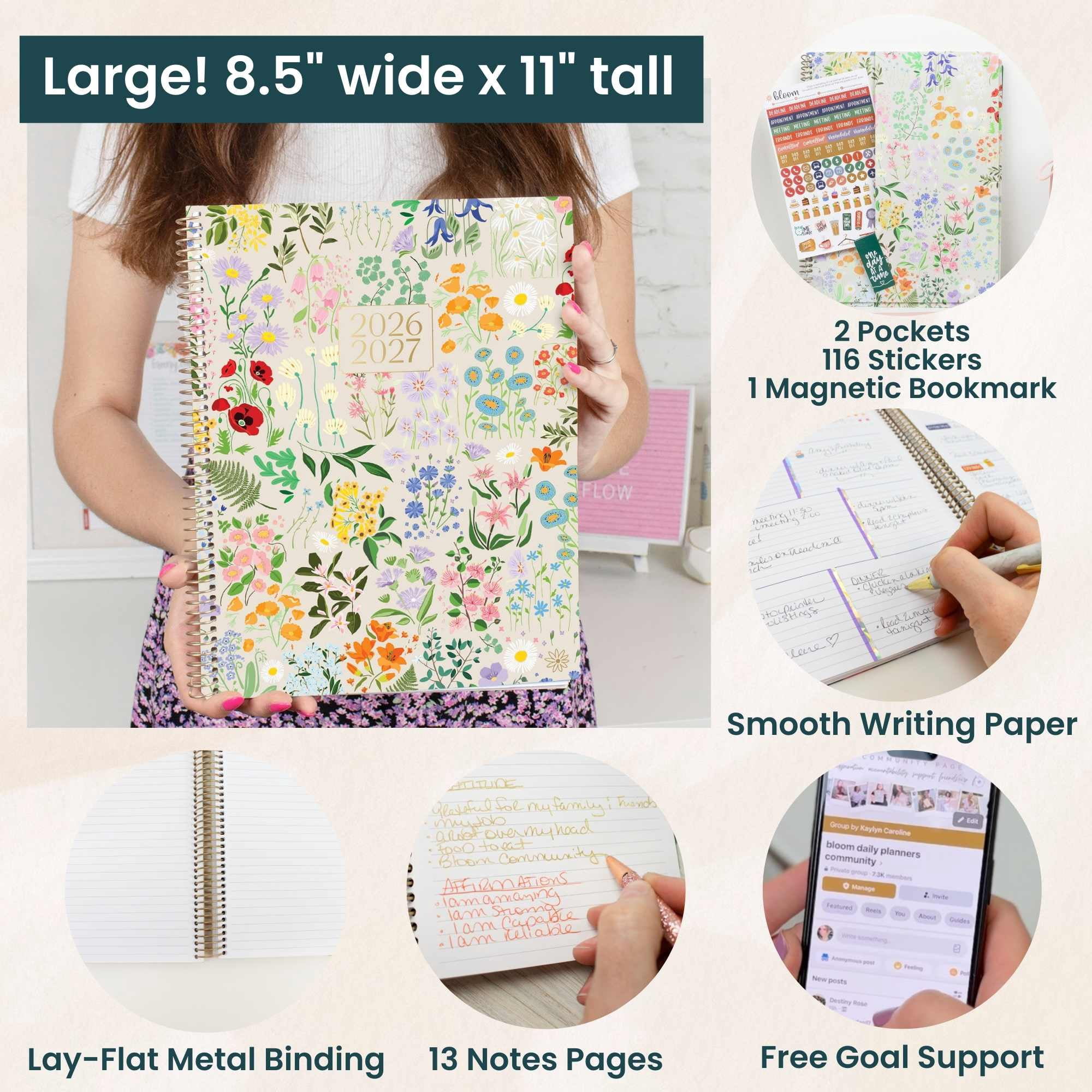 bloom daily planners 2026-2027 Academic Planner, 13 Month Monthly & Weekly, 8.5" x 11" Soft Cover, Stickers Included, Garden Party