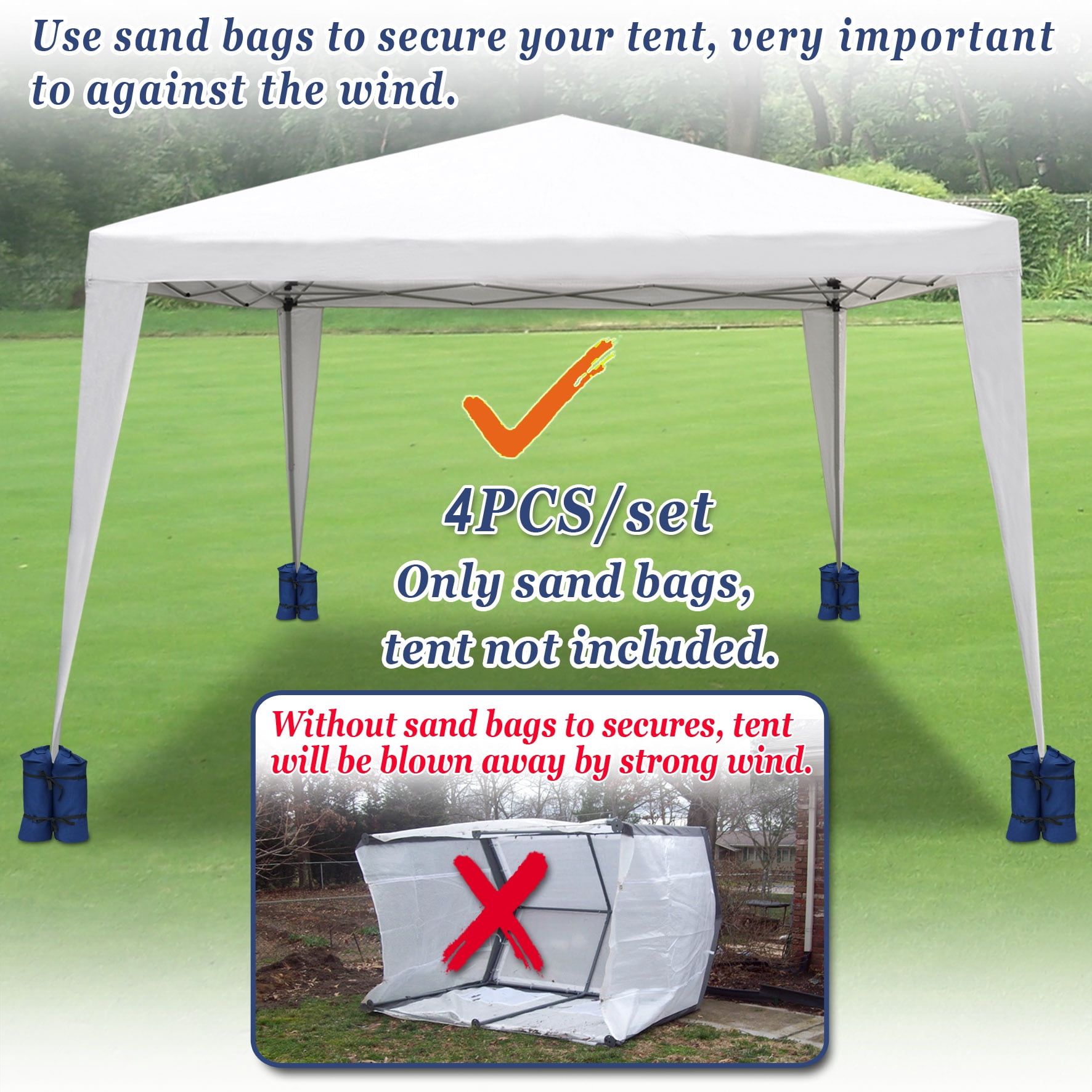 Sunrise 4 PC Weight Bag for Outdoor Patio Pop Up Canopy Wedding Party Tent (Blue)