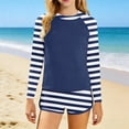 thumbnail image 5 of Avrnliq Girls Modest Two Piece Rash Guard Swimsuit Long Sleeve UV Protection Striped Boy Short Swim Set for Kids,Size 12-13 T, 5 of 5