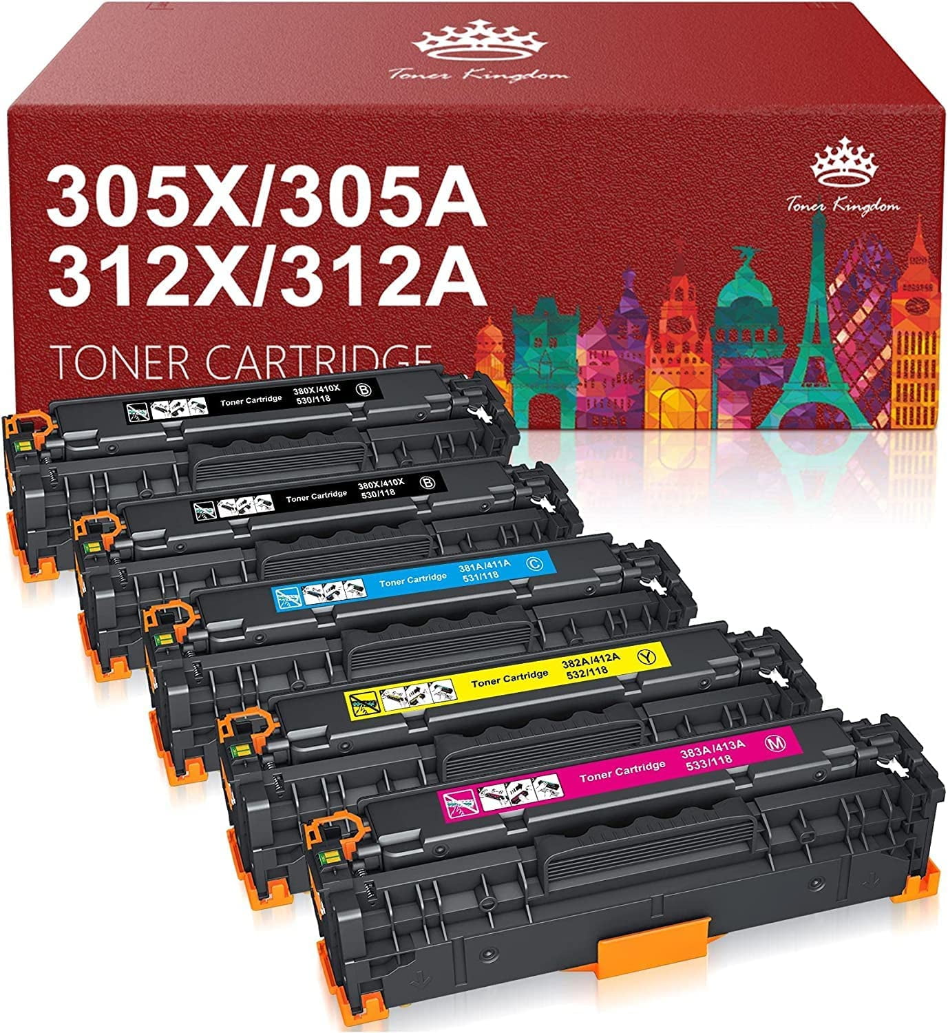 305X 305A 305 312 312A 312X 304A for HP Laserjet Pro 400 300 Color MFP M451dn M451nw M475dn M476nw M476dw M351A M375nw Printer (5 Pack) -