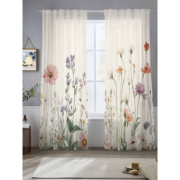 Summer Floral Botanical Sheer Curtains for Living Room Bedroom Spring Botanical Vintage Sheer Curtains 84 Inch Long 2 Panels Set Light Filtering Curtain Window Treatments Drapes for Dining Room