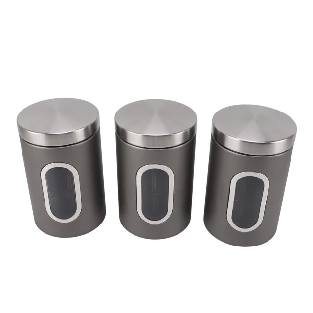 3pcs Canister Stainless Steel Airtight with Visible Window Coffee Container for Kitchen Mixed Grains Food Silver Gray