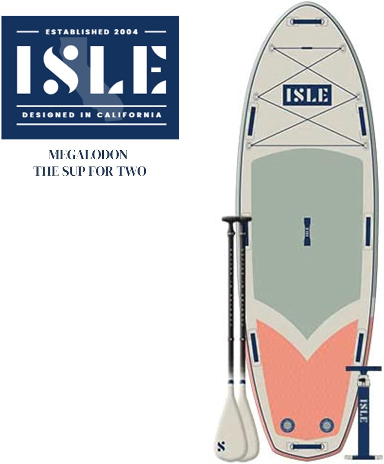ISLE Megalodon Inflatable Stand Up- 1,050lbs Max Capacity—12'Lx45"Wx8" OR 15'Lx56"Wx8"(Seafoam/Peach, 15')