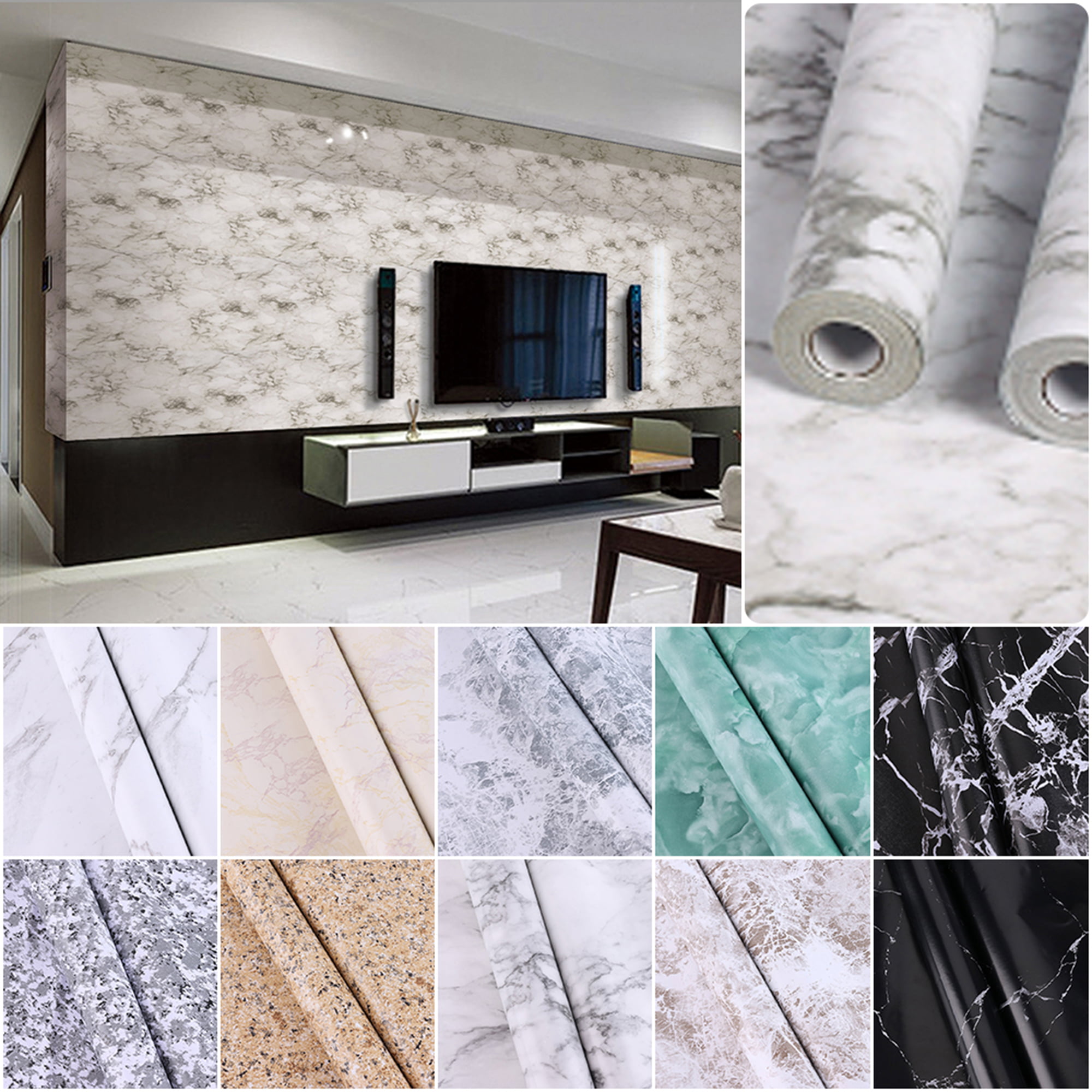 1*Waterproof Marble Effect Vinyl Film Self Adhesive Contact Paper Wall Covering