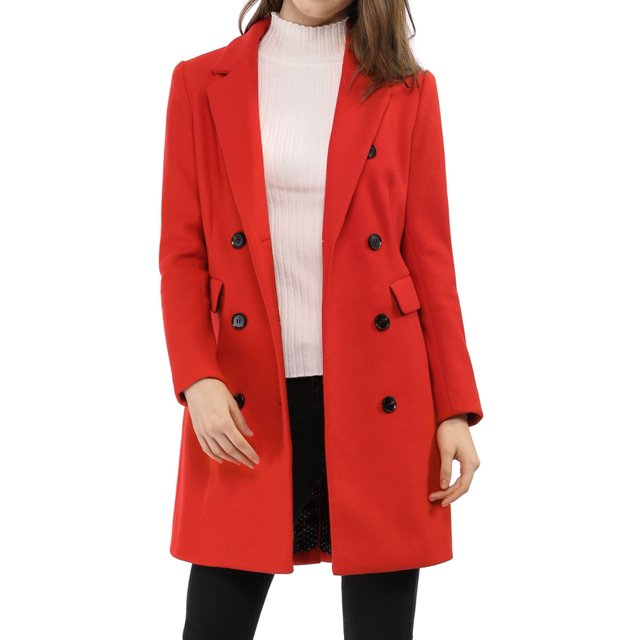 INSPIRE CHIC Manteau Mi-Long à Double Boutonnage pour Femme à Col à Revers Cranté