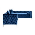 thumbnail image 4 of Inge Navy/Silver Velvet Corner Sectional Sofa - Silver Nailhead Trim, Button Tufted, Metal Y-Legs, Right Facing, 4 of 9