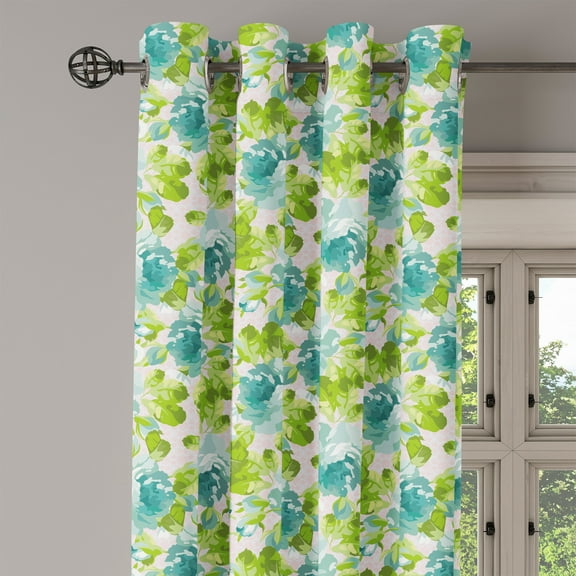 Ambesonne Shabby Flora Grommet Curtain Single Panel, Tropical Garden, 50"x60", Turquoise Pale Pink