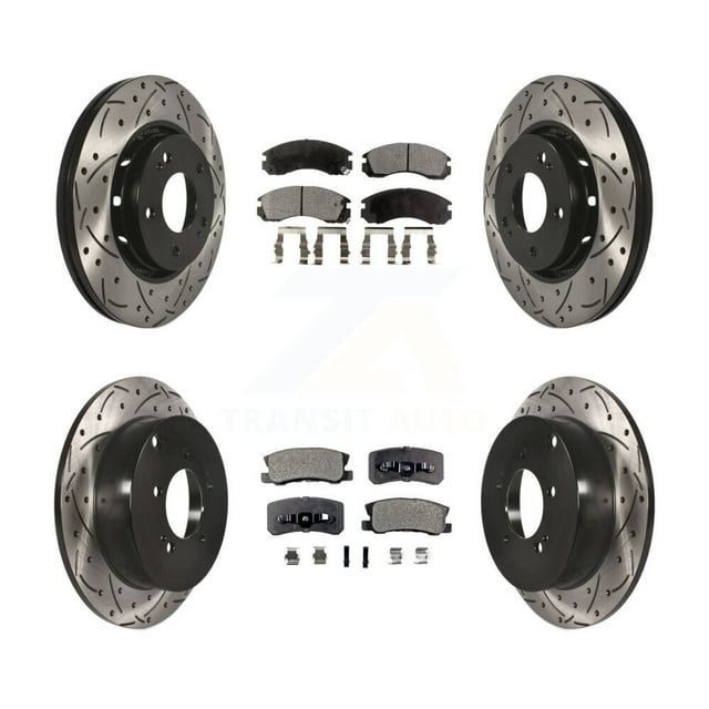 Transit Auto Front Rear Coated Drilled Slotted Disc Brake Rotors and Ceramic Pads Kit for Car Mitsubishi Lancer KDT-100382