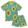 thumbnail image 2 of Silky Satin Kids' Pajama Set Breathable & Smooth Unisex Button-Down Pajamas Yellow Sunflowers Pattern, 2 of 8