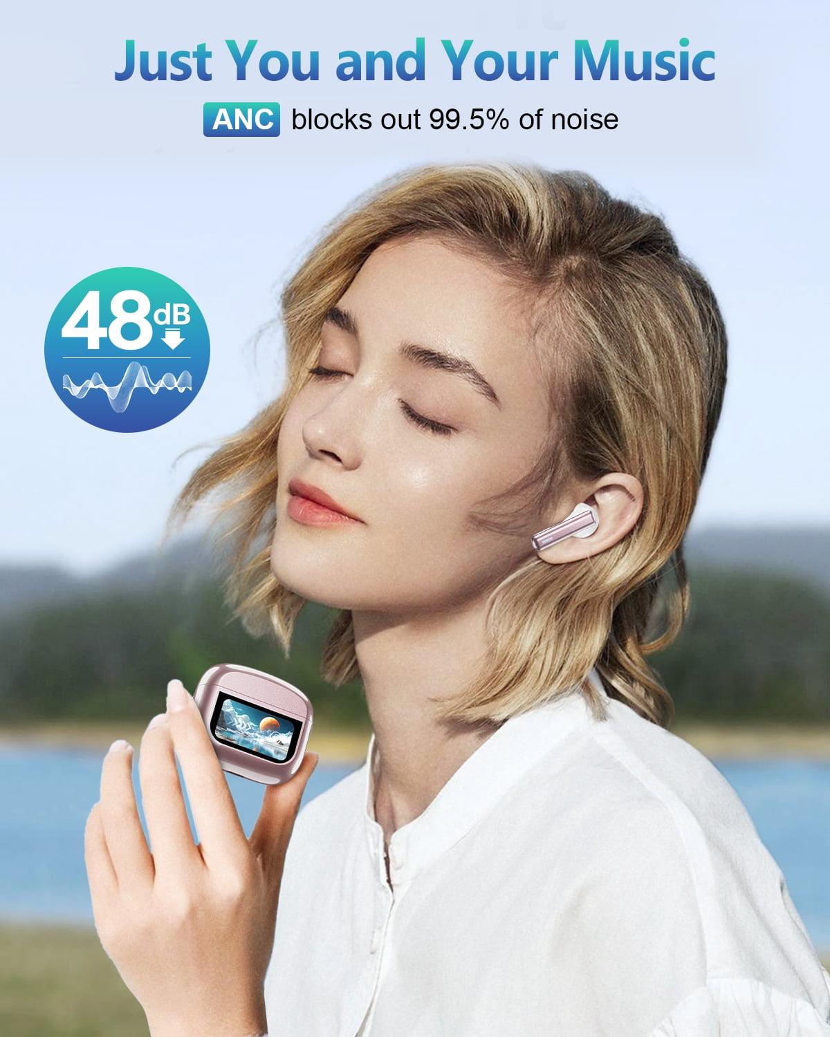 Wireless Earbuds, Bluetooth 5.4 Headphones, EarBuds with Touch Screen, ANC ENC Noise Cancelling Transparency Mode, 50H Stereo Deep Bass, IPX7 Waterproof, Clear Calls, 5 EQ for iOS Android