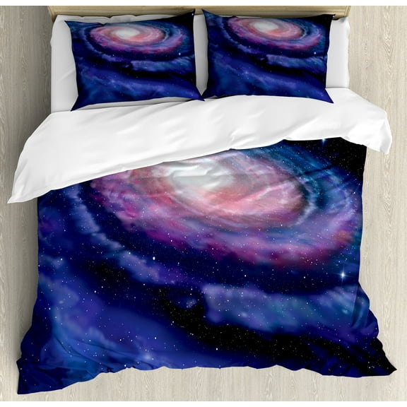 Galaxy Duvet Cover Set, Nebula in Outer Space Spiral Stardust Mist Cloud of Dust Planetarium Astronomy Art, Decorative 3 Piece Bedding Set with 2 Pillow Shams, Queen Size, Mauve Blue, by Ambesonne