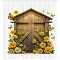 thumbnail image 4 of Rustic Shower Curtain, Farmhouse Lover Countryside Wooden Barn Cottage Summer Flowers Butterfly, Cloth Fabric Bathroom Decor Set with Hooks, 69" W x 84" L, Earth Yellow and Cocoa, 4 of 8