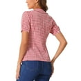 thumbnail image 3 of INSPIRE CHIC Women's Plaid Shirt Peter Pan Collar Puff Short Sleeve Gingham Button Down Blouse XS Red, 3 of 5