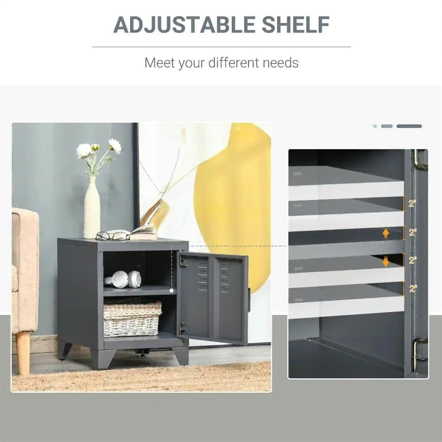 Demi Bonn 19" Industrial Metal End Table, Rustic Living Room Side Table with Lockable Door and Adjustable Shelf for Home Decor, Gray