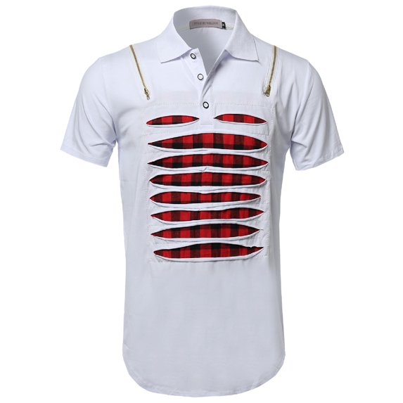 FashionOutfit Men's Zippered Shoulder Round Hem Polo