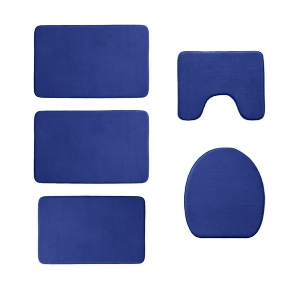 Bathroom Rugs Set, 5 Piece Memory Foam Mats, Toilet Rug Thick Non Slip, Water Absorbent, Washable Teal Bath Rugs for Tub, Toilet and Floor - Dry Quickly Bath Rugs