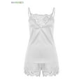 thumbnail image 4 of BadPiggies Women Ladies Satin Pajama Cami Set Silky Lace Nightwear Sexy 2 Piece Lingerie Babydoll Sleepwear (2XL, White), 4 of 5