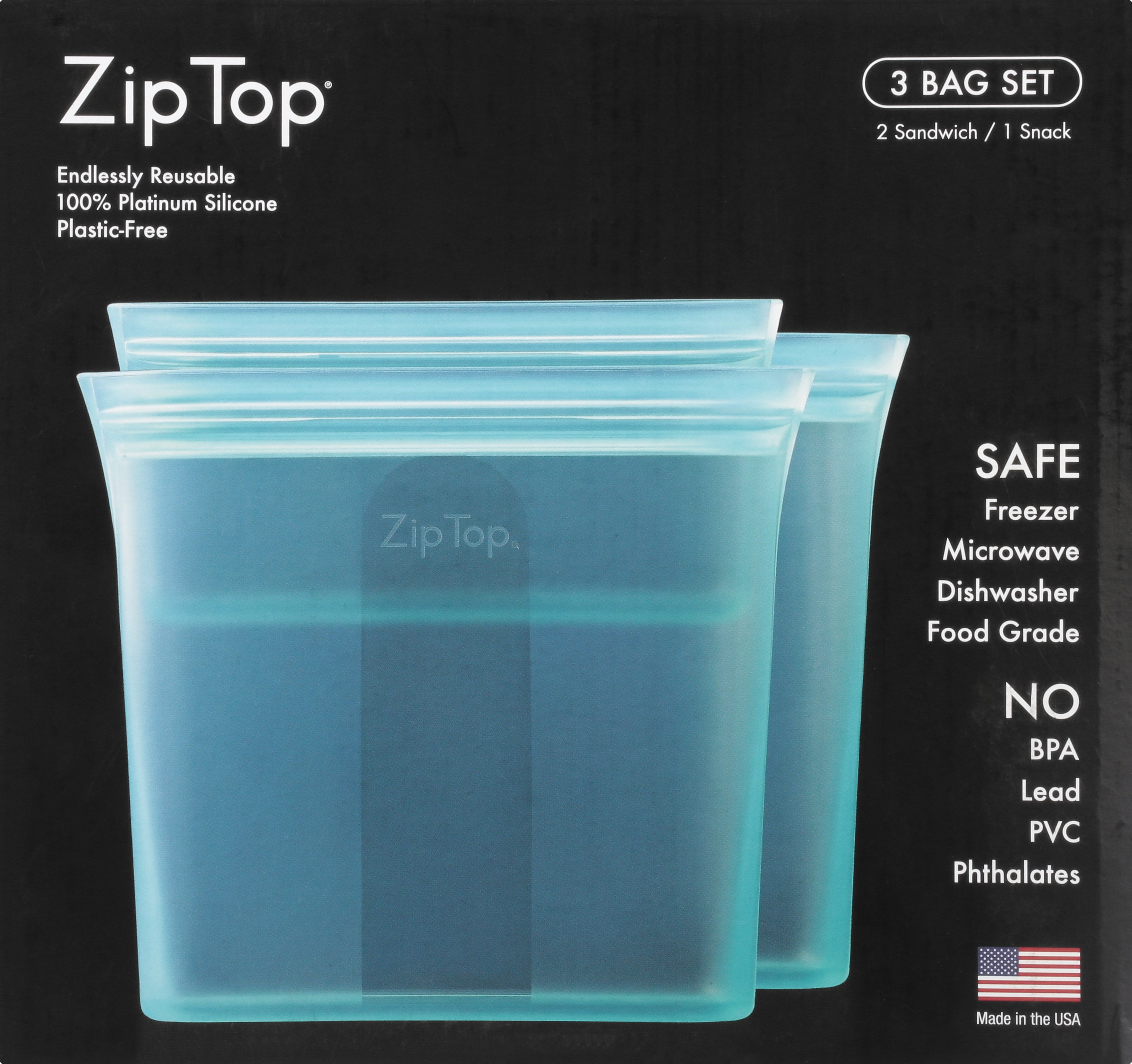 Zip Top Reusable Silicone 2-Piece Bag Set - Sandwich 24 oz., Snack
