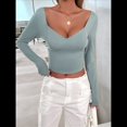 thumbnail image 4 of Camisetas de Larga con Cuello en V para Mujer, Top Corto con Doble Forro y Copas con Costura para Salir. Judías M, 4 of 10