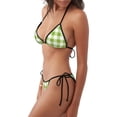 thumbnail image 5 of Salouo White Green Plaid Pattern Women's Sexy Bikini Set,String Two Piece Swimsuit V Neck Swimwear Self Tie Spaghetti Straps Bathing Suits -Medium, 5 of 6