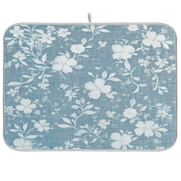 Kitchen Drying Mat 16x18In Drying Dish Mat Dish Drying Mats Kitchen Countertop Multi-Function Drain Drying Mat Kitchen Table Beautiful Blue Cloth Flowers