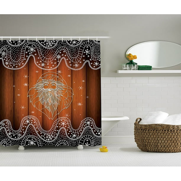 Santa Clauss Snowflakes Wooden Planks Christmas Decor Shower Curtain Water Soap And Mildew Resistant Machine Washable Brown White 100 Polyester By Ambesonne Walmart Com Walmart Com