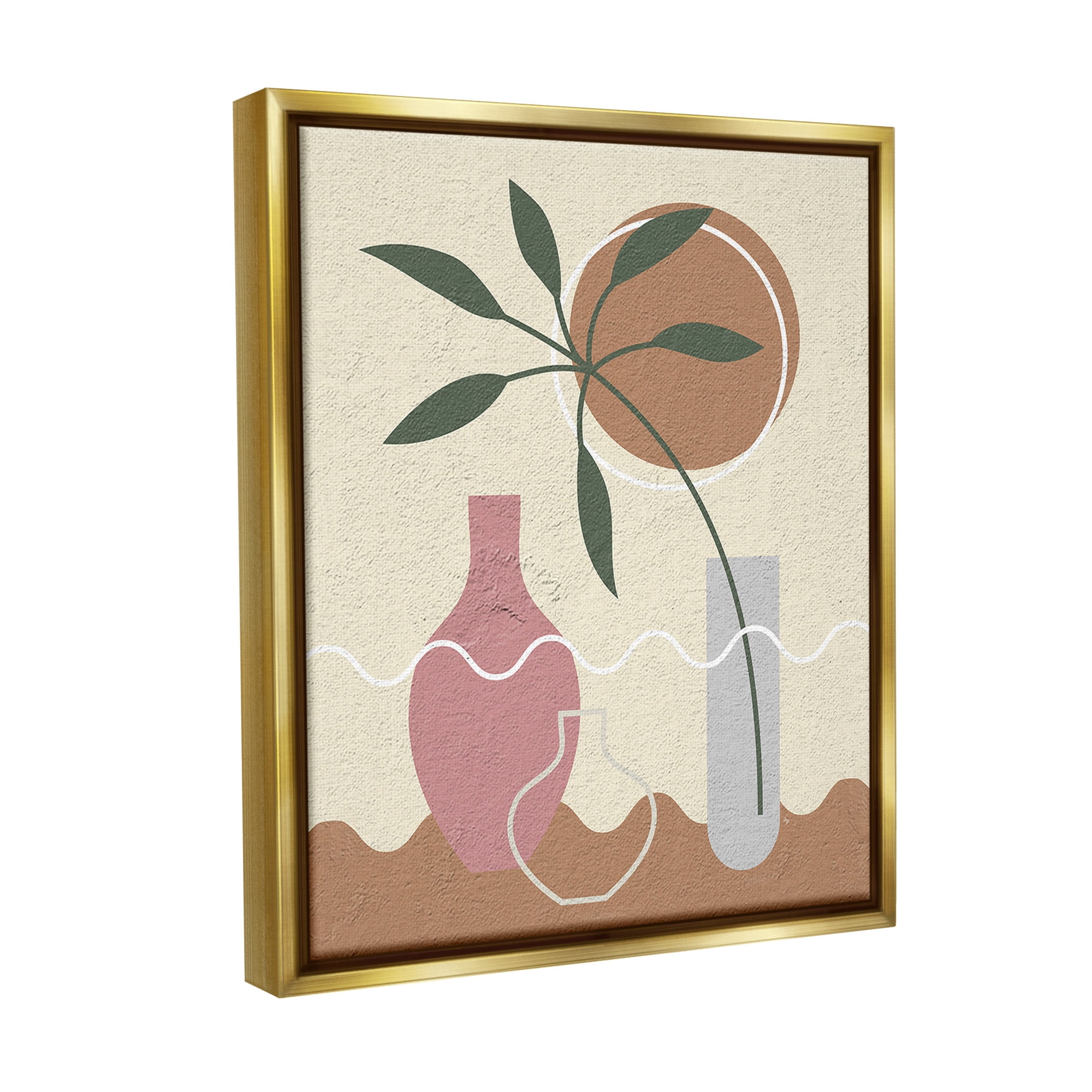 Stupell Industries Boho Vase Still Life Botanical & Floral Painting Gold Floater Framed Canvas Art Print Wall Art, 25 x 31