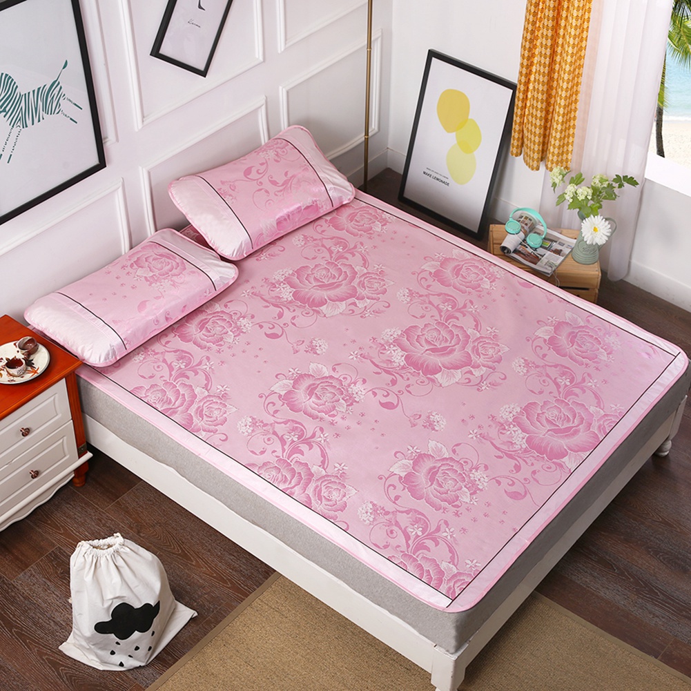 Rdeghly Ice Silk Cooling Summer Sleeping Mat Folding Pink Fitted Sheet