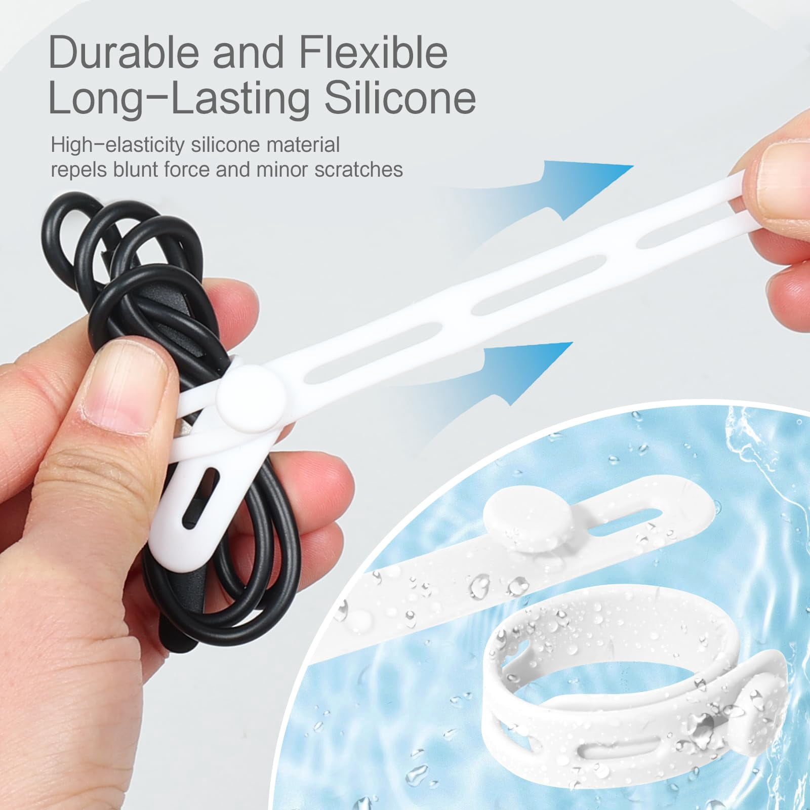 Donruby 24Pcs Silicone Cable Ties - Reusable & Washable with Locking Buckles, Adjustable Fastening Cable Management Straps, Multi-Purpose High Elasticity Cord Organizer (4 Colors)