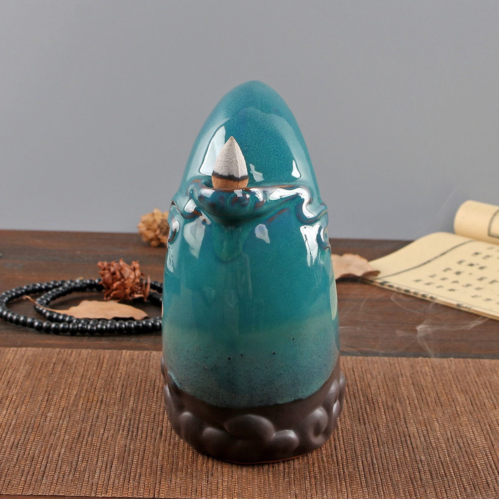 Moon Incense Burner, Ceramic Waterfall Incense Burner, Backflow Incense Holder for Aromatherapy Ornament Home Decor