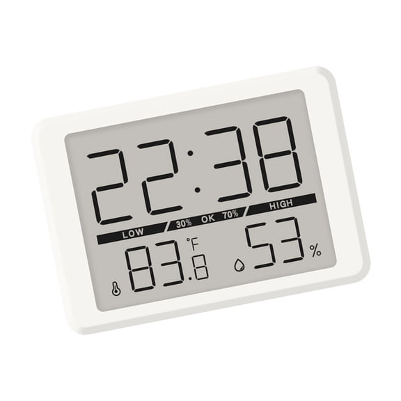 YIEMEEN Modern LCD Digital Clock with Time Date Temperature Humidity Display Battery Operated Supprt Stand Desk Wall Clock