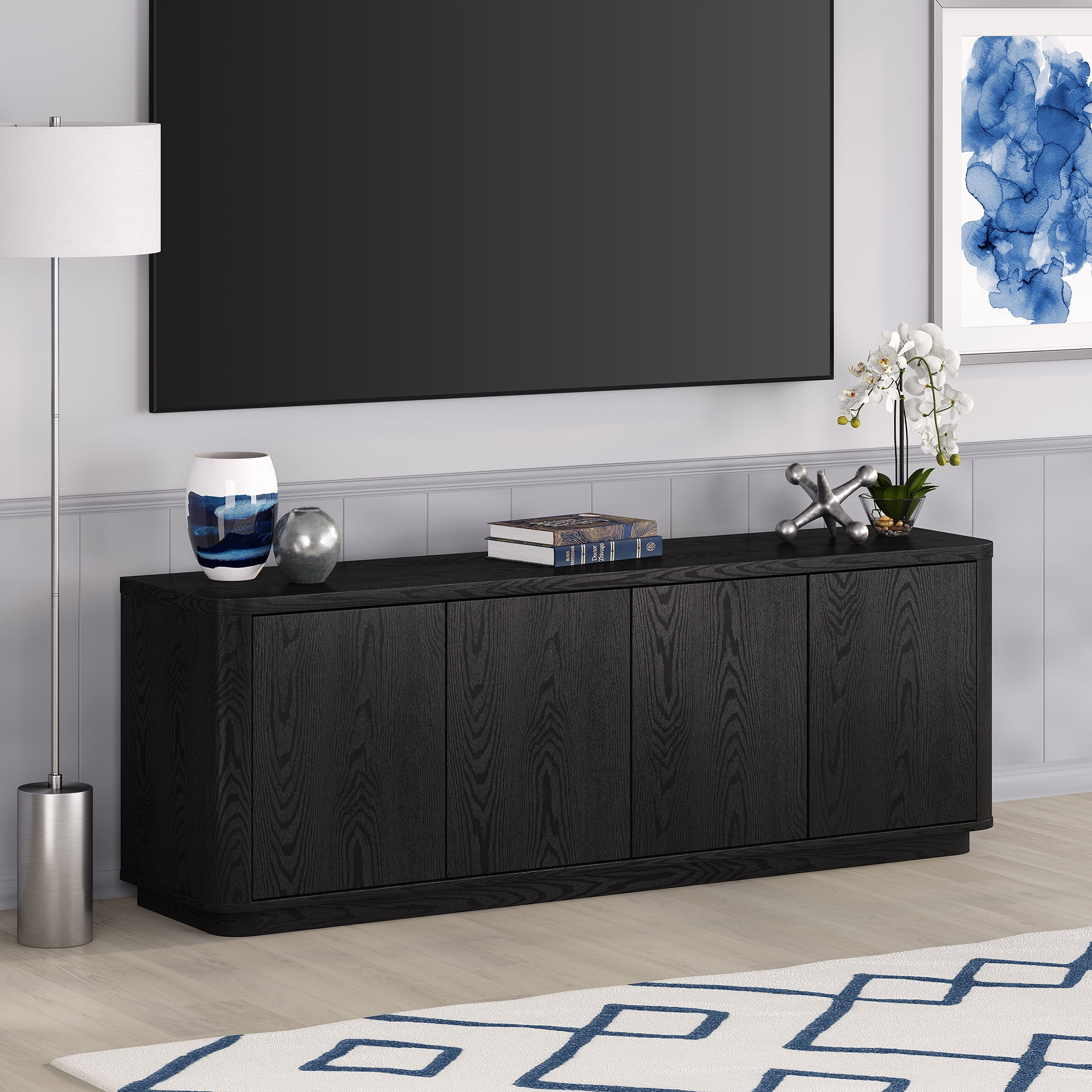 Evelyn&Zoe Plympton Transitional TV Stand For TVs up to 75", Black Grain