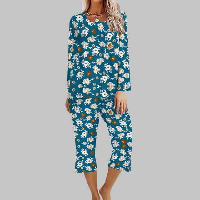 Ensemble Deux Pièces pour Femmes 2 Pcs Pyjama Confortable à Manches Longues Col Rond Ensemble de Sport pour Femmes 2 Pcs en Solde