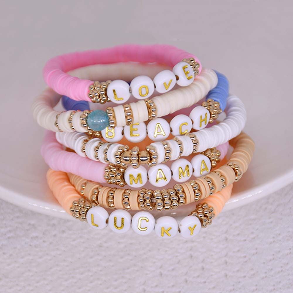 Yumfeel Bohemian Polymer Clay Heishi Beads Bracelet DIY Letter Charm  Bracelet Boho Jewelry