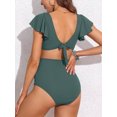 thumbnail image 3 of Attraco Maternity Swimsuit Scoop Neck Two Piece Ruffle Sleeve Ribbed Bikini Sets Ruched Bikini Tie Knot High Waisted Pregnancy Swimwear, 3 of 9