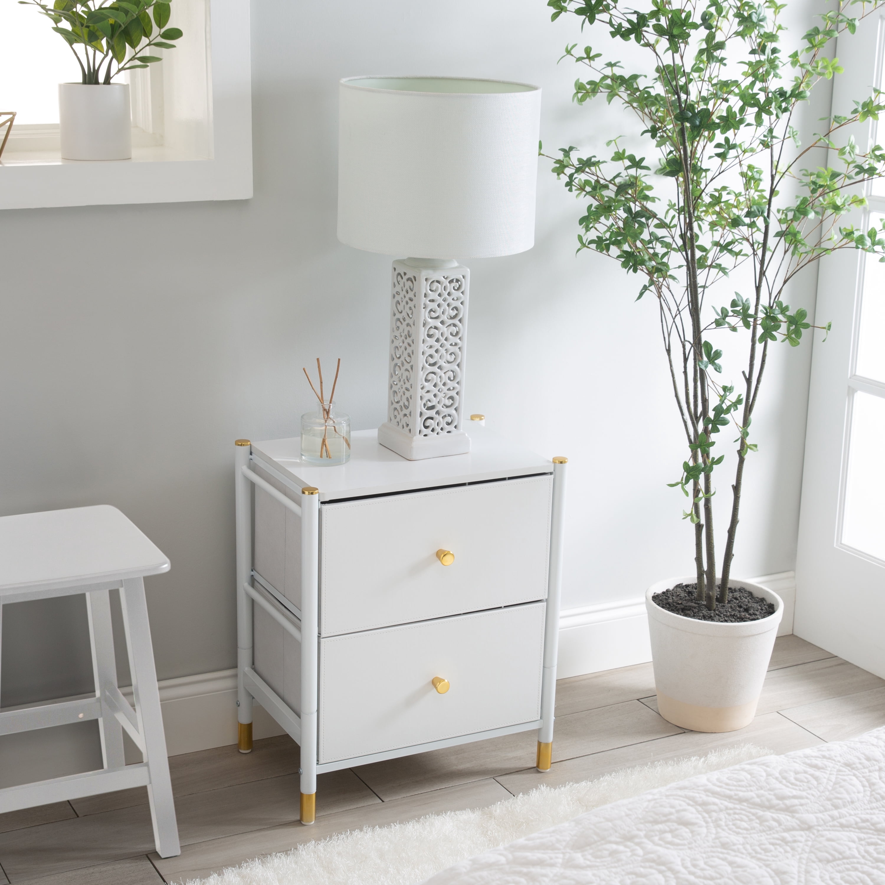 Simplify 2 Drawer Luxury Nightstand in White