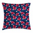thumbnail image 1 of Navy and Blush Throw Pillow Cushion Cover, Exotic Flora Pattern with Hibiscus and Plumeria Blossoms Hawaiian, Decorative Square Accent Pillow Case, 24 X 24 Inches, Navy Blue Dark Coral, by Ambesonne, 1 of 2