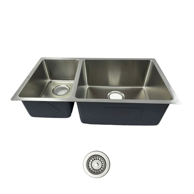 Évier de Cuisine Encastré en Acier Inoxydable - Bol double Fendu 60/40 de 31 Pouces - Calibre 18