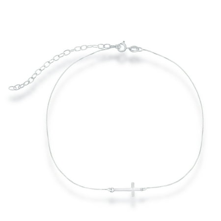 La Preciosa Sterling Silver Sideways Cross Adjustable Choker Necklace