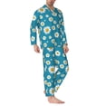 thumbnail image 2 of Fuzoiu Daisies Flowers Print Men's Long-Sleeved Pajama,Lounge Button Down Nightwear,Mens Notch Collar Pajama Set -Medium, 2 of 7