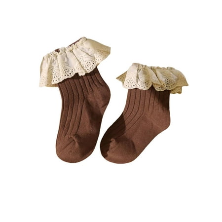 

0-5Y Toddler Baby Girls Ribbed Sock Pair Lacing Elastic Cuff Solid Color Middle Length Stockings