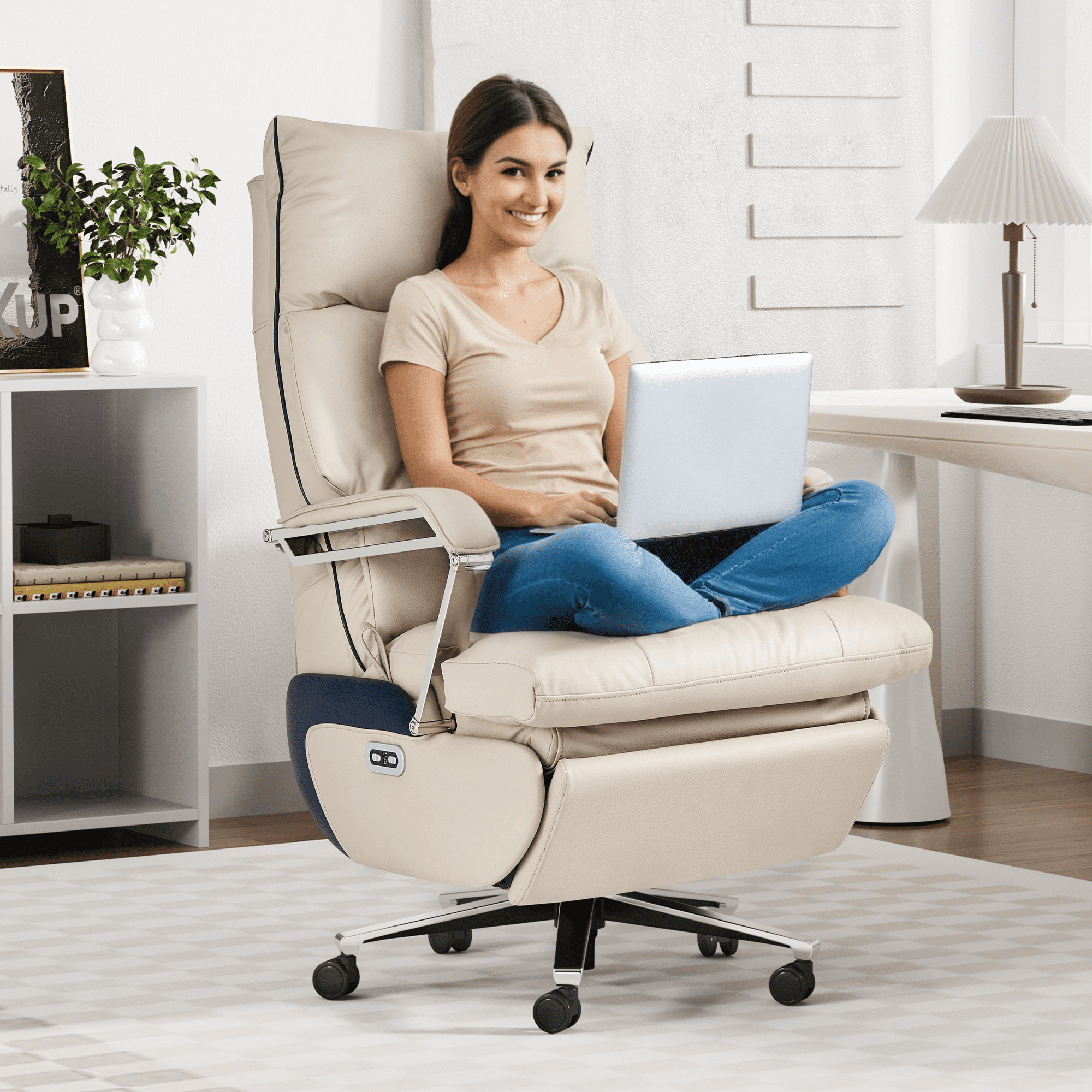 OKUP M80 Electric Power Reclining Office Chair with Footrest, Microfiber Leather Dual Motor Office Chair for Big and Tall 420lbs, Black