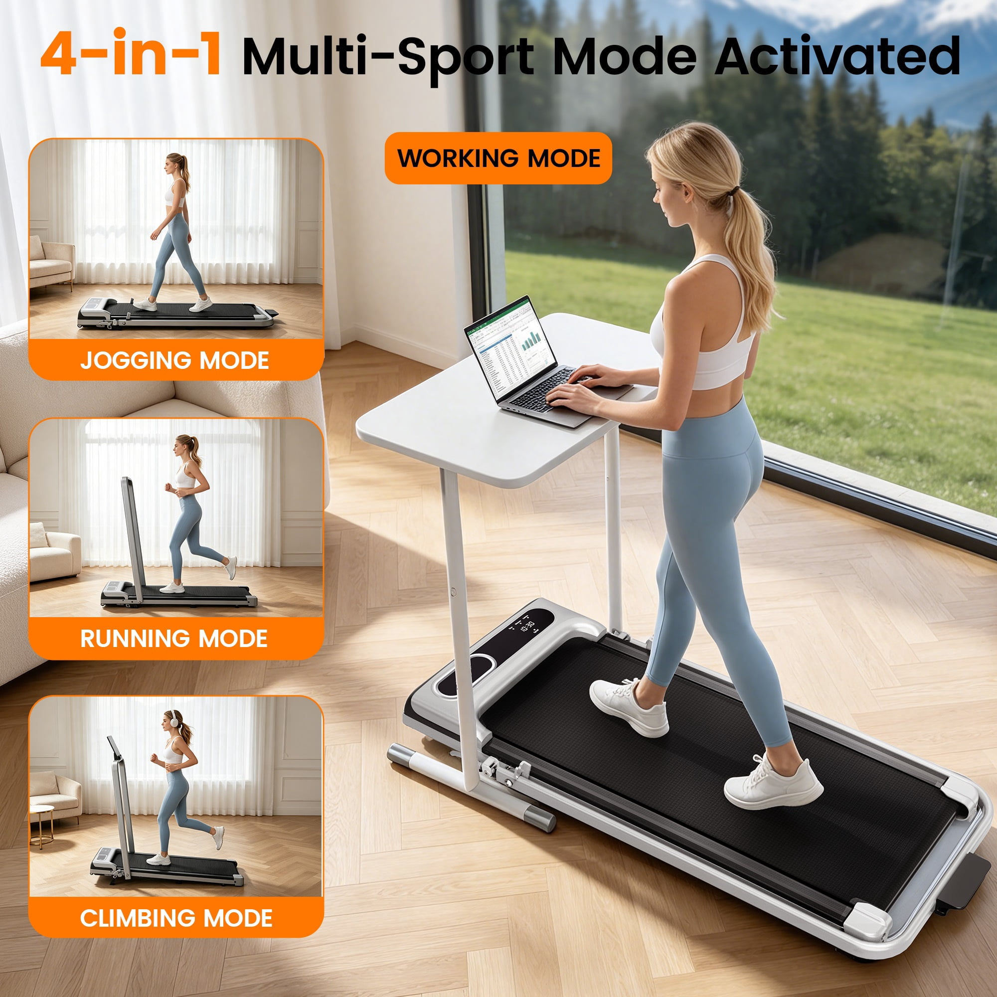 ASoopher Foldable Walking Pad Treadmill with Incline and Handle Bar, Small Portable Under Desk Treadmill, for Home and Office, 0.6-3.8 MPH, Silver
