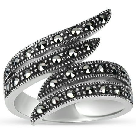 Swarovski Marcasite Sterling Silver Oxidized Double Bypass Ring Size 7