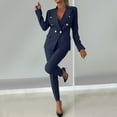 thumbnail image 3 of Dvprdro Women's Two Piece Blazer Suits Trendy Business Professional Outfits Fashion Double-Breasted Lapel Long Sleeve Formal Blazer Jacket and Slim Fit Office Work Pants Sets Lady Suits, 3 of 5